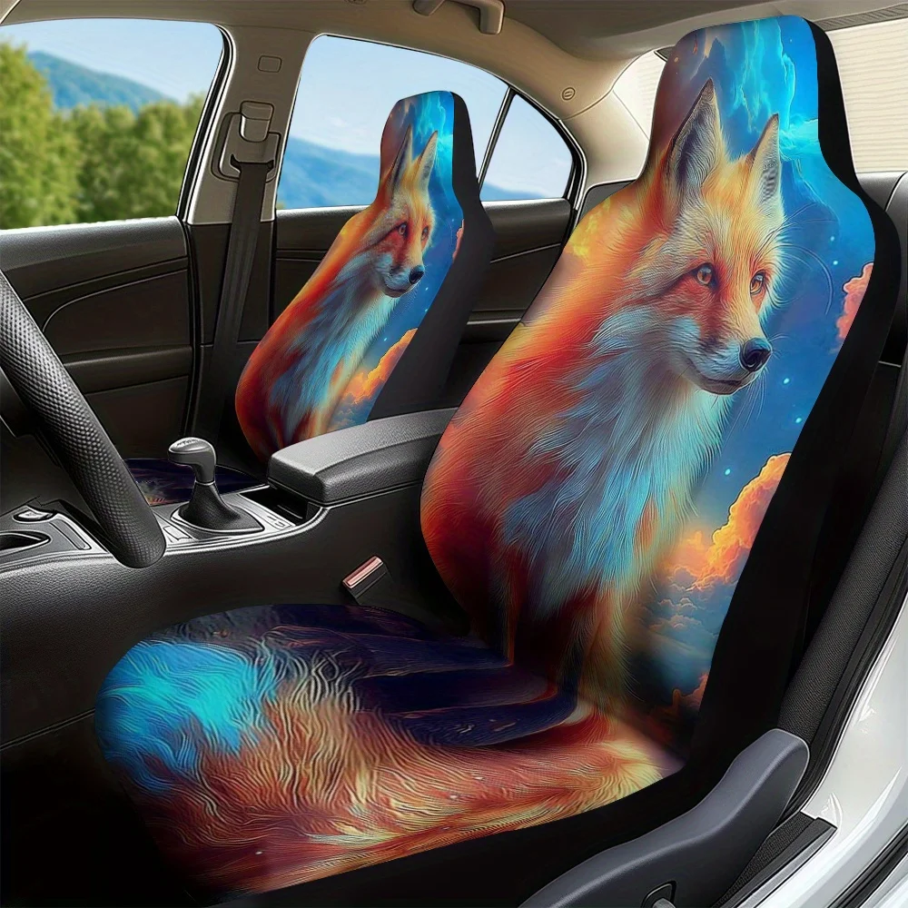 2pcs, Fit Car Seat Covers Fantasy Fox Colorful Art Print, Durable Fabric, Soft And Comfortable, Easy To Install For Cars, SUVs,