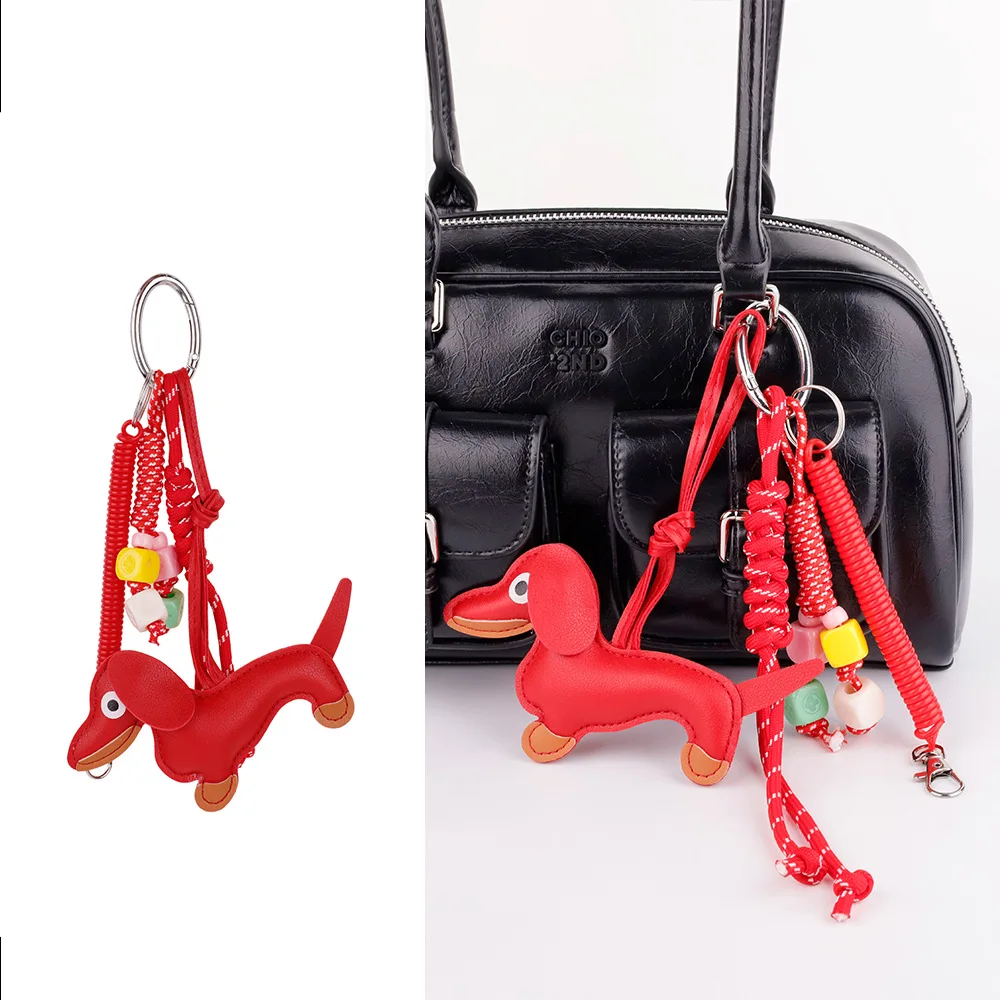 العصرية هدية لطيف السجق الكلب المفاتيح الجلود المنسوجة حبل مكافحة خسر الأمتعة علامة حقيبة السيارة العرافة الرجال النساء الإكسسوارات الهدايا