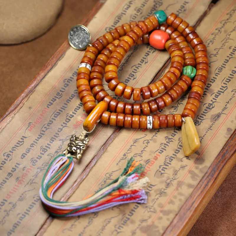 Yak tablet beads necklace Tibetan ethnic style bone string handheld crafts