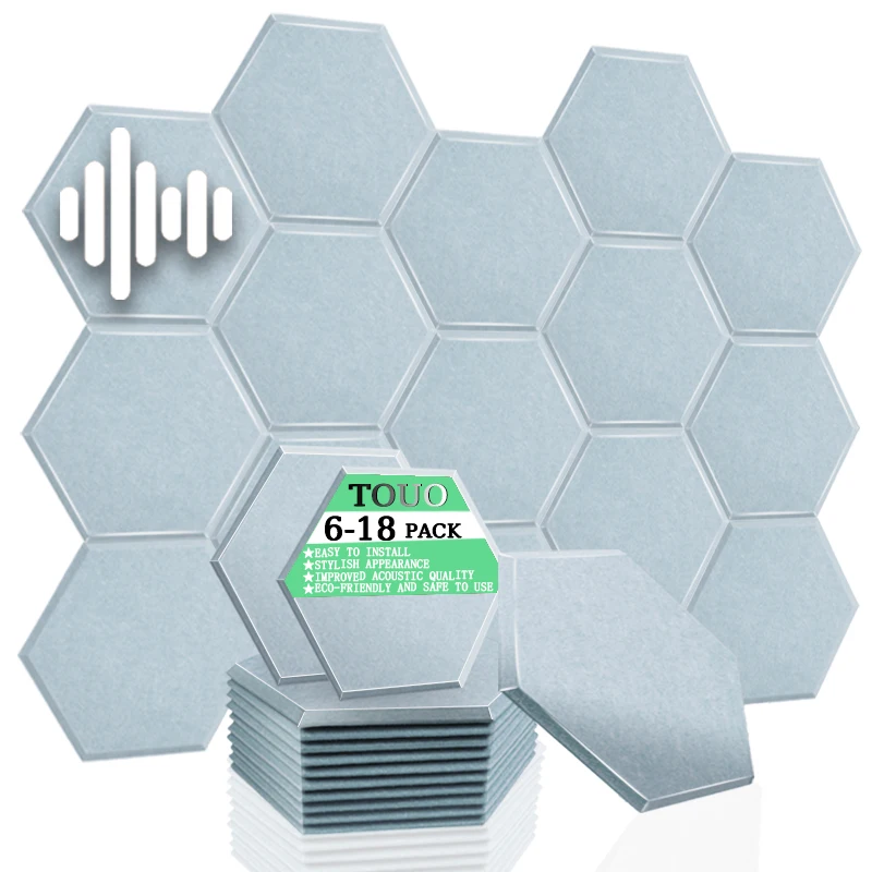 TOUO Hexagon 6/12/18 Pcs Acoustic Panel,Sound Absorbing Material Flame Retardant Soundproof Treatment Offices Acoustic Treatment