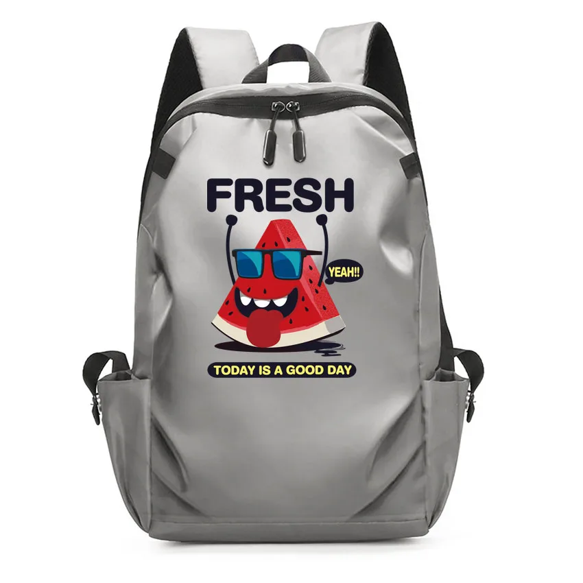 Mochila para ordenador portátil para hombre y mujer, morral de negocios con puerto USB, Oxford, resistente al desgaste, impermeable, bonito Anime, estampado de plátano y sandía