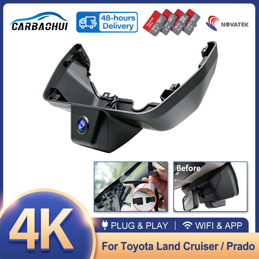 4K 2160P Car DVR Dash Cam Camera For Toyota Land Cruiser Prado 250 LC250 J250 2024 2025 2026 Night Vision WiFi Video Recorder