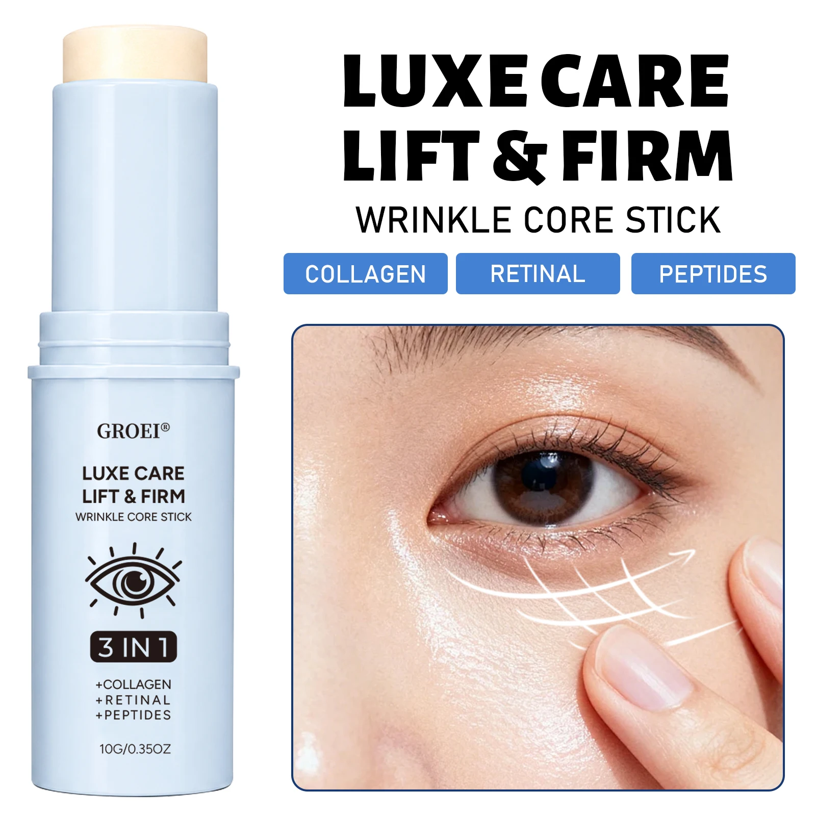 Solid Eye Care Stick 10g with 3-in-1 Caffeine, Peptides and Retinal Formula – Brightens Dark Circles and Revitalizes Under-Eye