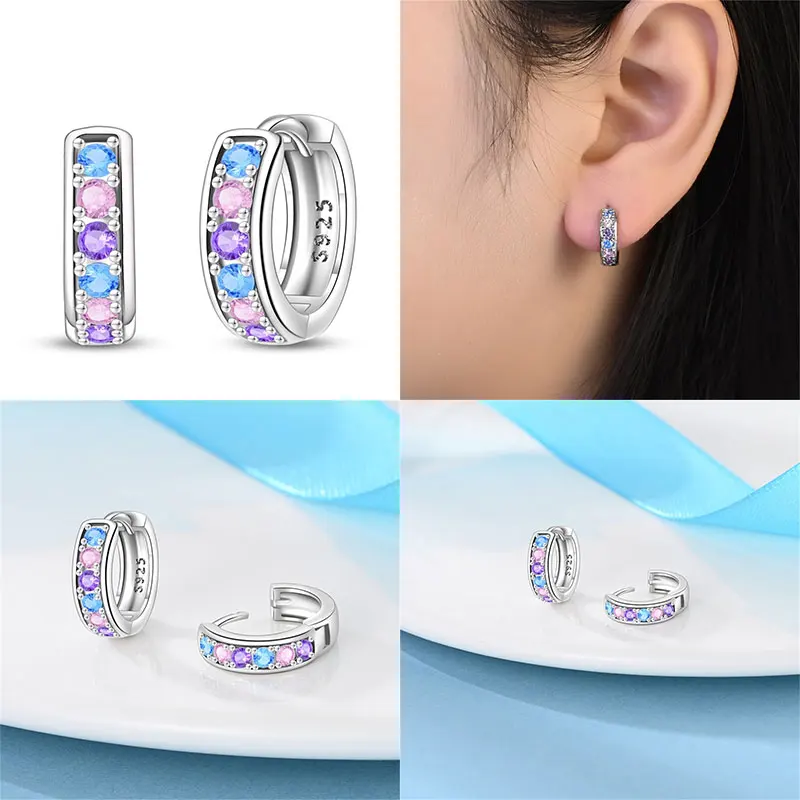 Hot Sale 100% 925 Silver Bohemian Colorful Feather Iris Women Earrings Suitable For Party Anniversary Gift
