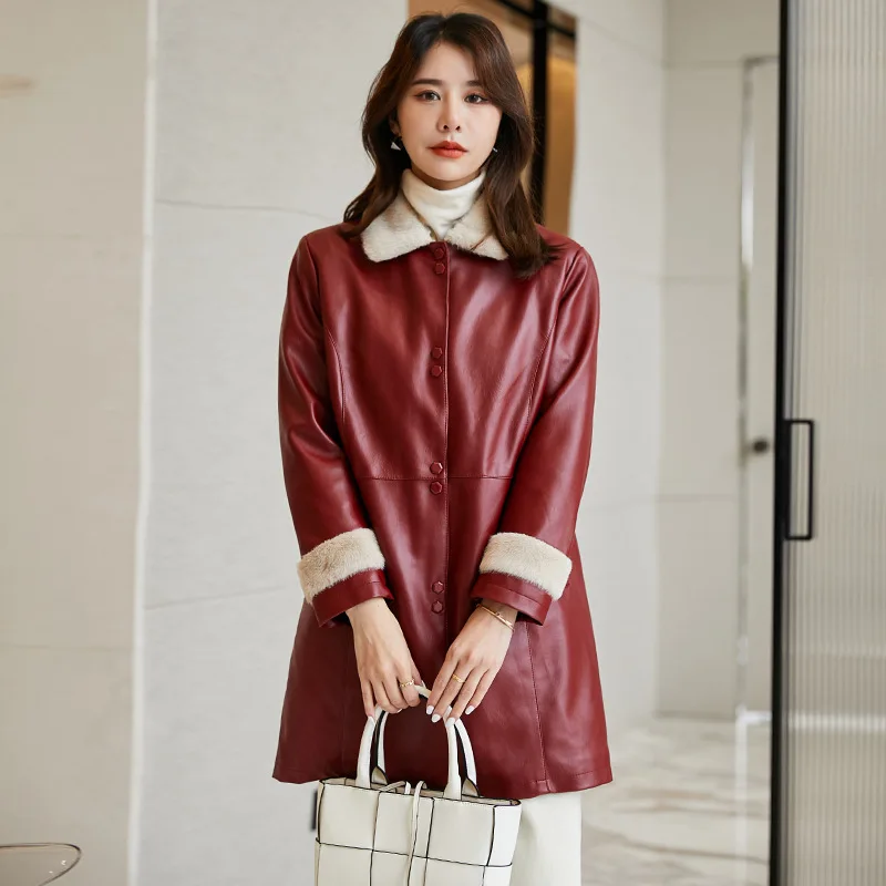 

Women's Fake Leather Wide-waisted Jacket Autumn and Winter New 2024 Loose Casual Thickened T505