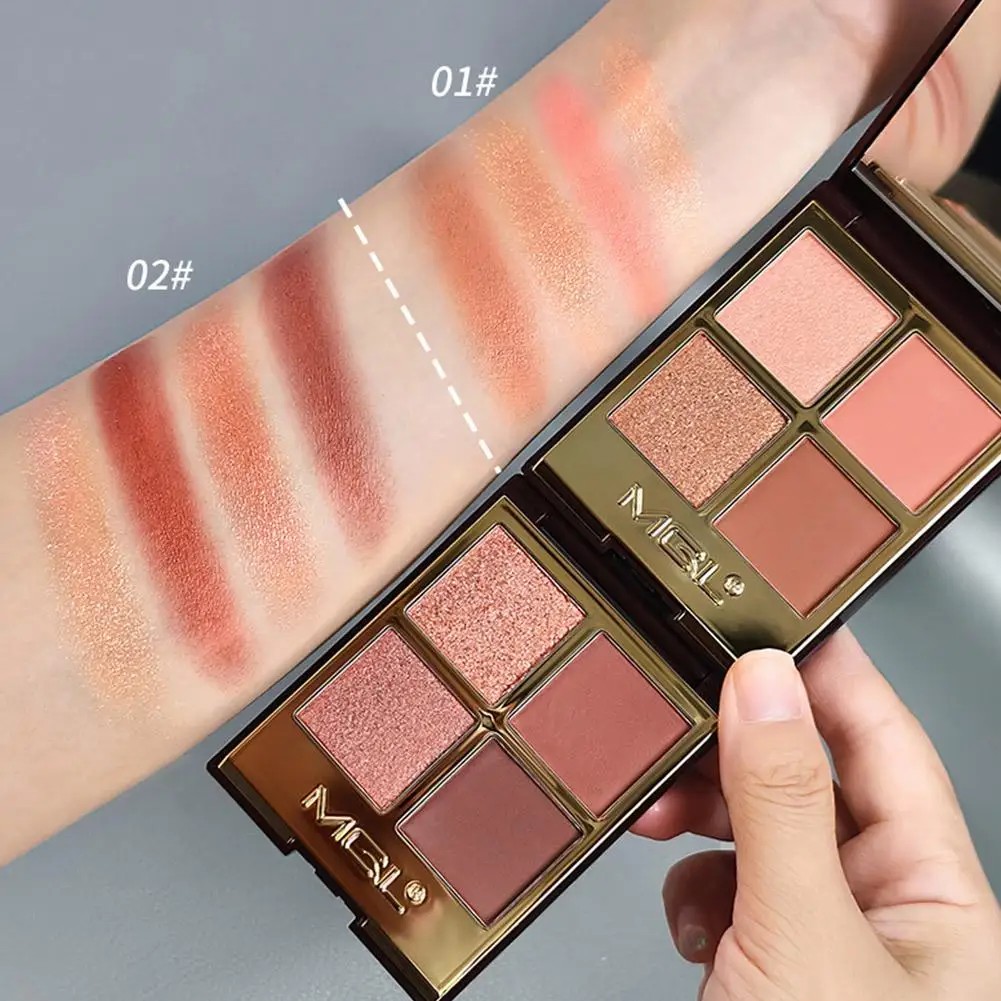 Palette de fards à paupières brun rose doux, paillettes nacrées, tons de terre marron clair mat pour le contour du visage, maquillage Blush