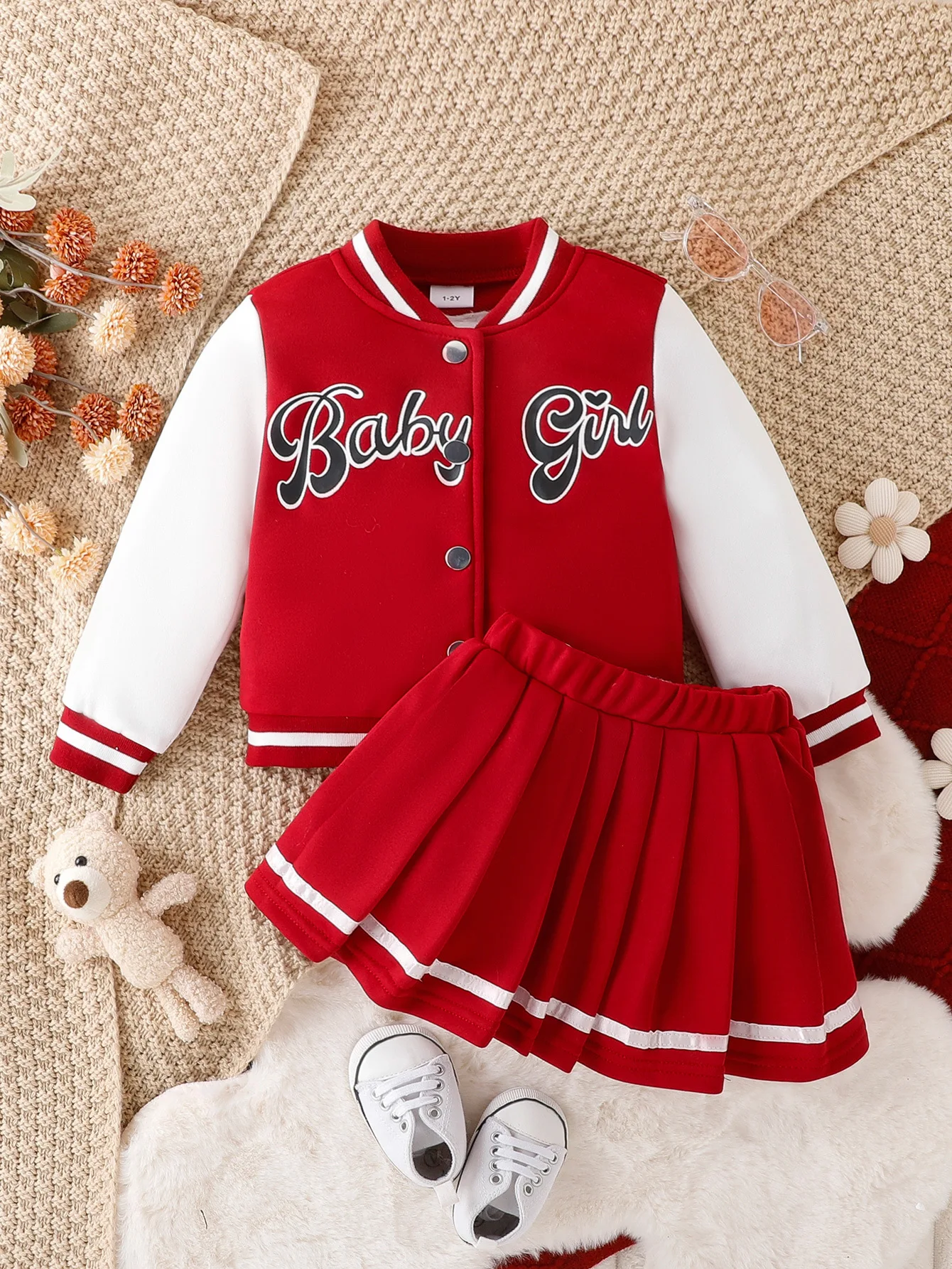 2025 Kids Girls Coat Jacket + Pleated Skirt 2 Pcs Set For Party Sports Gift Winter Children Clothes Outfits Uniform For 2-8Y