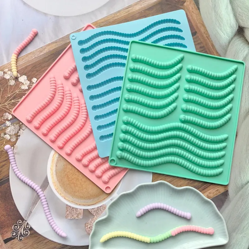 Silicone Gummy Worm Mold Non-Stick Design for Easy Release DIY Chocolate Candy Maker Ice Grid Tray for Baking Pudding Biscuits view 2
