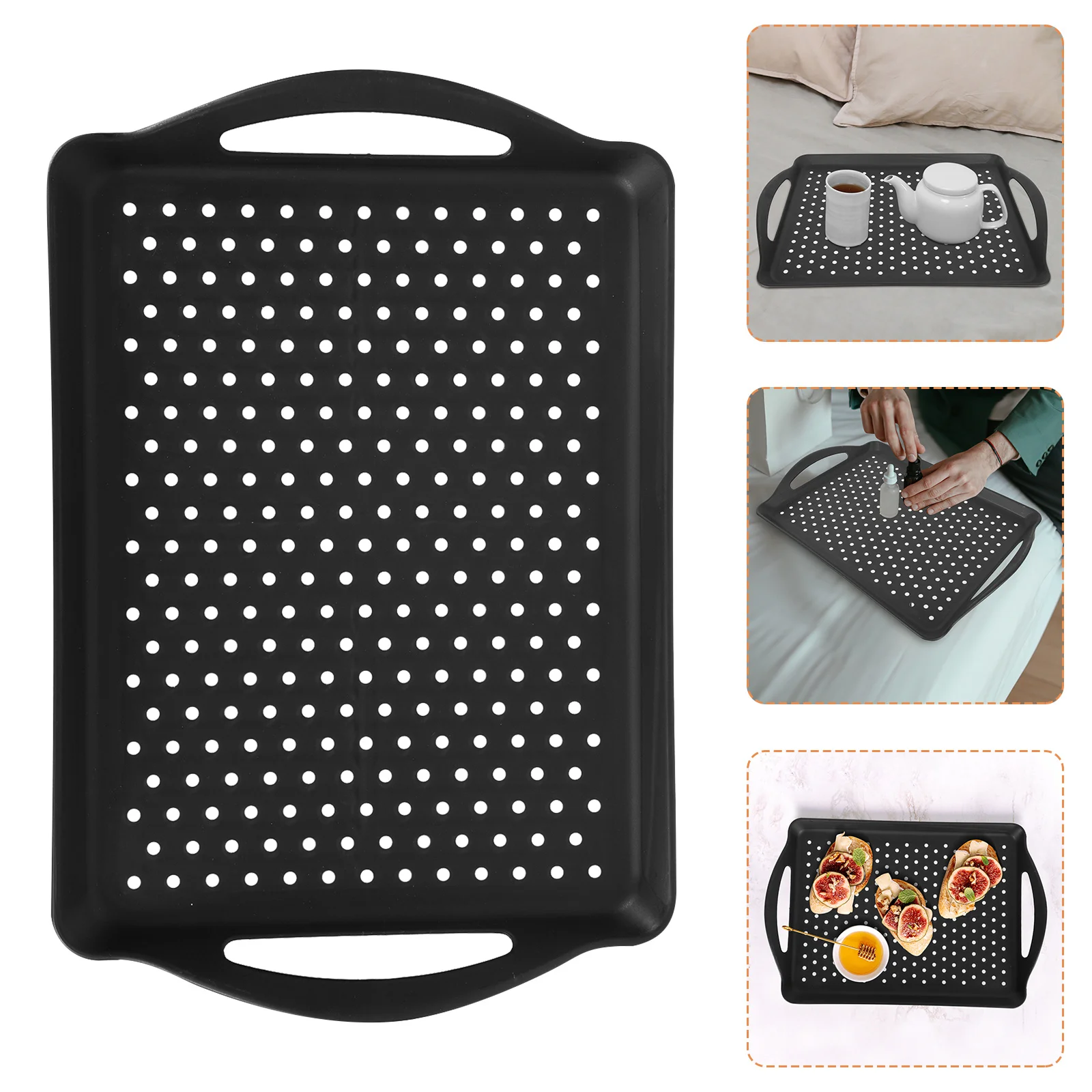 

1Pcs Rectangular Dot Plastic Serving Tray Anti-Slip Food Contact Storage Holder Rectangular Serving Tray