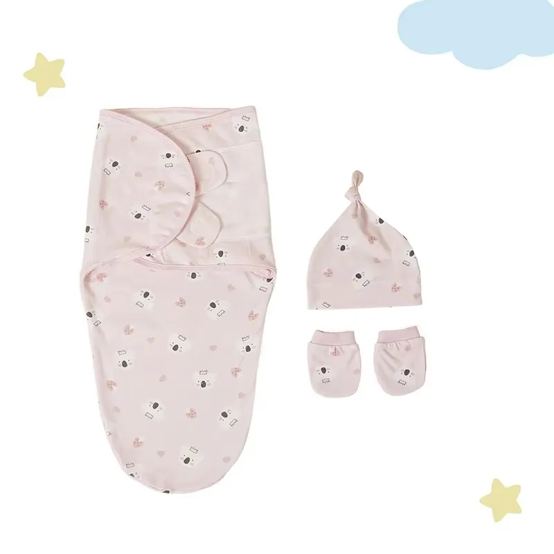 conjunto-de-3-pecas-de-swaddle-de-algodao-para-recem-nascidos--cobertor-com-estampa-de-desenho-animado-chapeu-envoltorio-infantil-ajustavel-para-0-6-meses