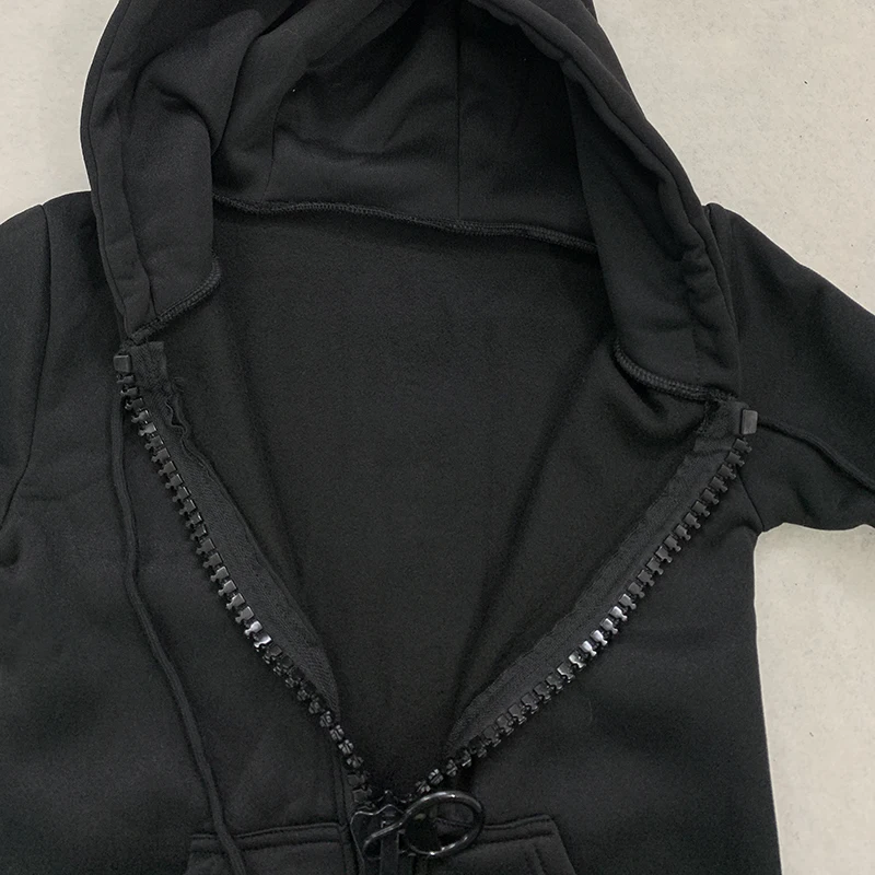 Y2K Gothic Einfarbiger Großer Reißverschluss-Hoodie Slim Fit Vollreißverschluss-Kapuzenpullover mit Übergroßem Reißverschluss Streetwear Unisex ﻿ – Detail 8