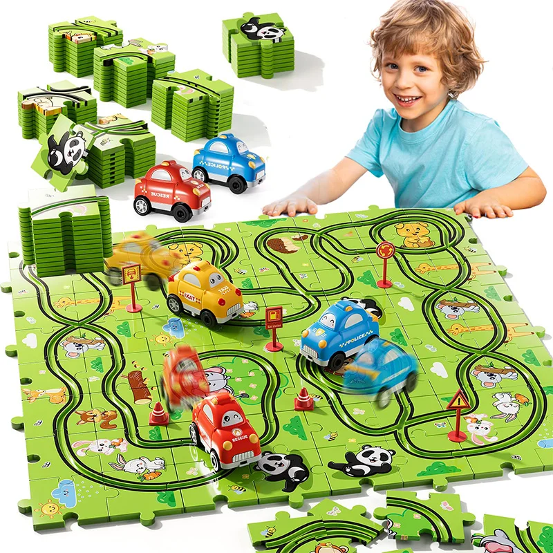 Jigsaw Puzzle Race Track Car Set Toys for Kid Toddler Mini DIY Assembly Logic gioco da tavolo monetsssssori giocattolo educativo regalo