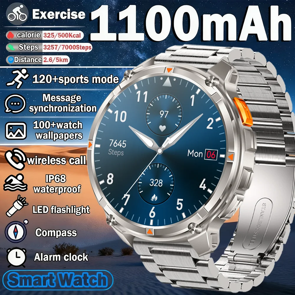 

NEW Smartwatch 1.7inch LED Flashlight Bluetooth call Outdoor Sports Compass Health Monitoring 1100mAh Large Battery Smartwatch