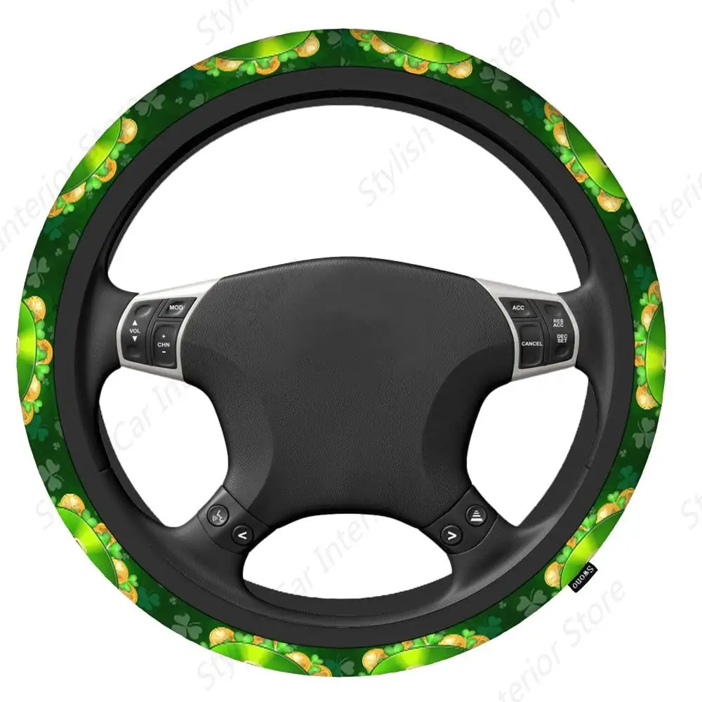 St Patrick Day Hat Gold Coins Clover Shamrock Leprechaun Hat Non Slip Car Wrap Cover Comfort Automotive Steering Wheel Protector