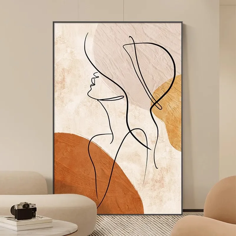 Modern simple living room decorative painting abstract art line sofa background floor painting character entrance entrance