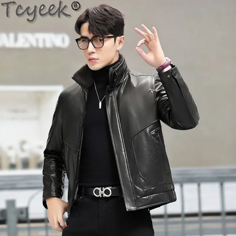 Tcyeek Natural Genuine Leather Goatskin Coat Winter Men's Jacket Warm Real Fur Coats Mink Fur Coat Men Clothes Slim Fit 2024