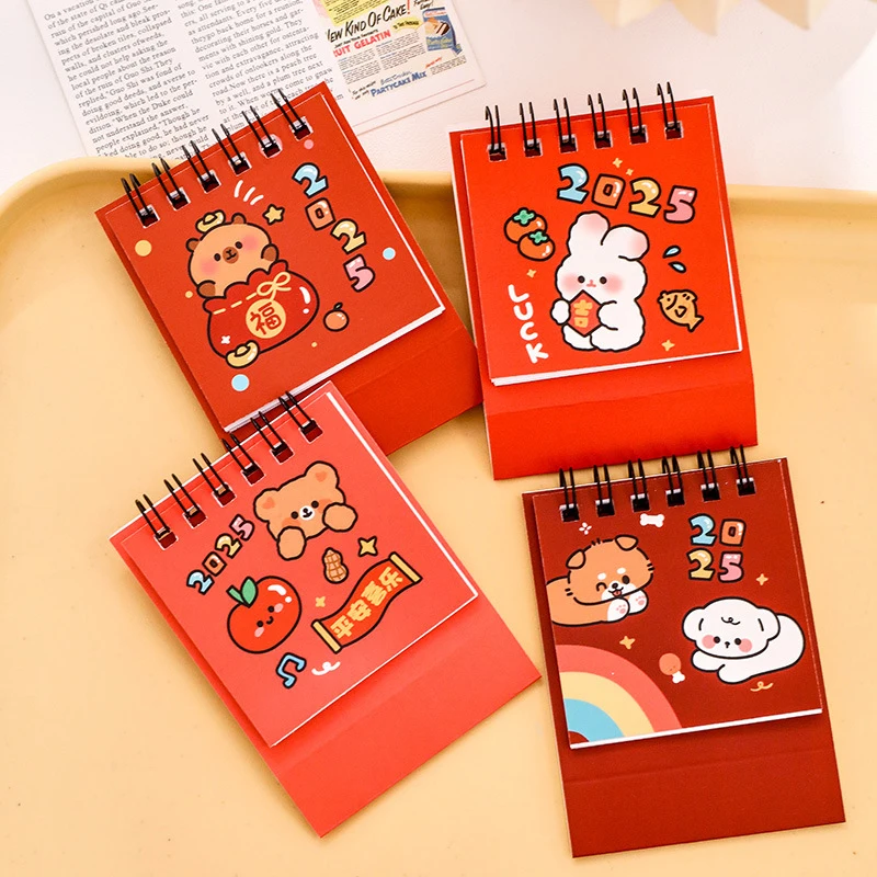 New Year Mini Desktop Calendar Cute Fashion Vertical Flip Desktop Calendar Small Family Daily Planner Calendar Gift