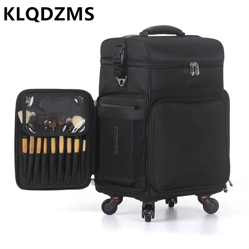 

KLQDZMS Oxford Cloth Beauty Nail Tool Box With Wheels Rolling Luggage Professional Cosmetic Case Female Trolley Cosmetic Bag