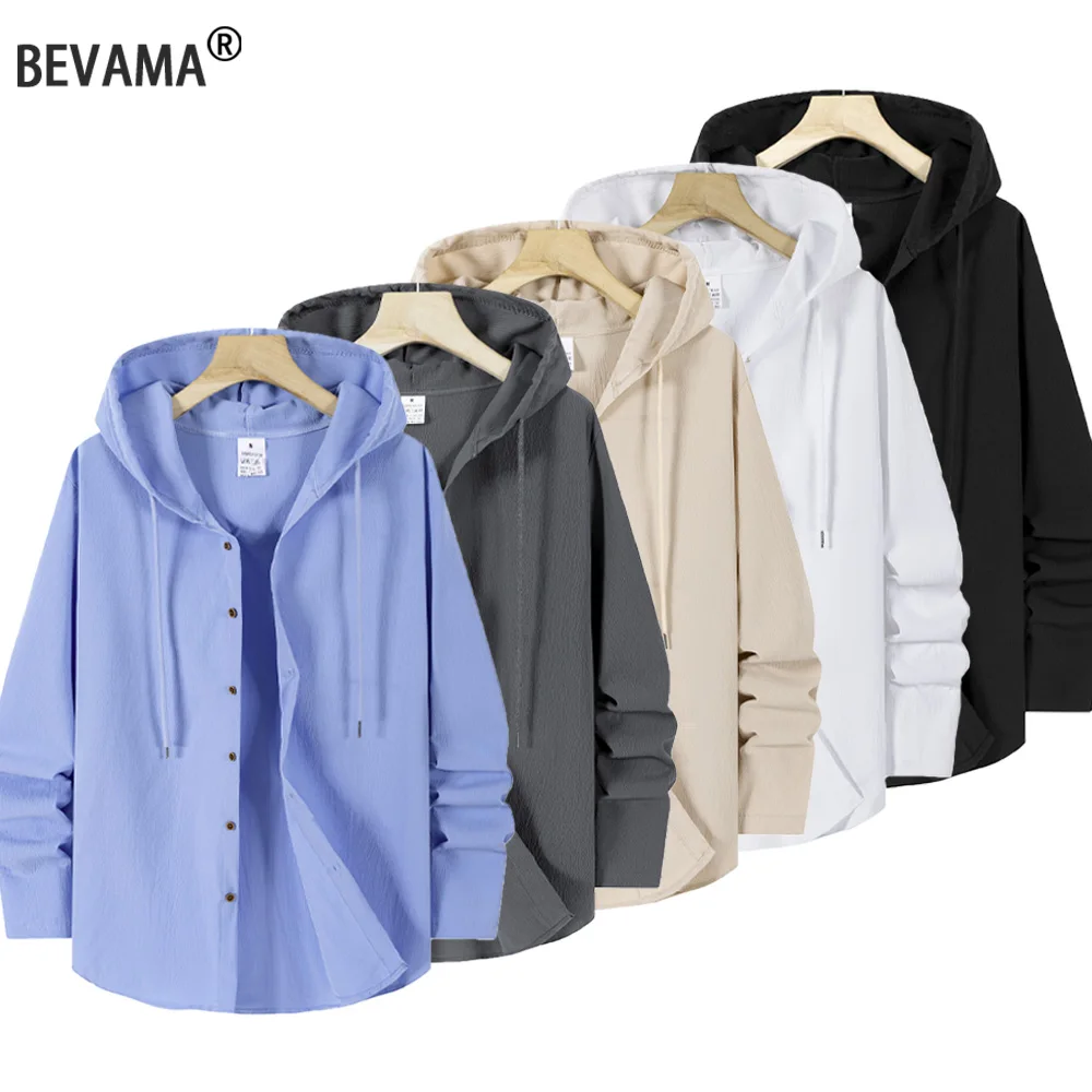

Summer Men's Hooded Shirt Solid Color Long Sleeve Hoodie Clothing Men Button Tops Casual Loose Lightweight Hawaiian Shirt