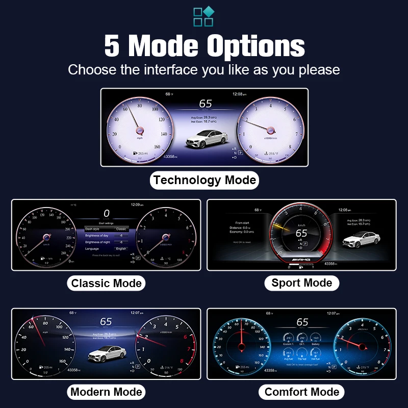 

For Mercedes-Benz W205/W253 C200L C/GLC 2015-2020 Cluster 12.3’’ Digital Instrument Dashboard Gauge speedometer LCD