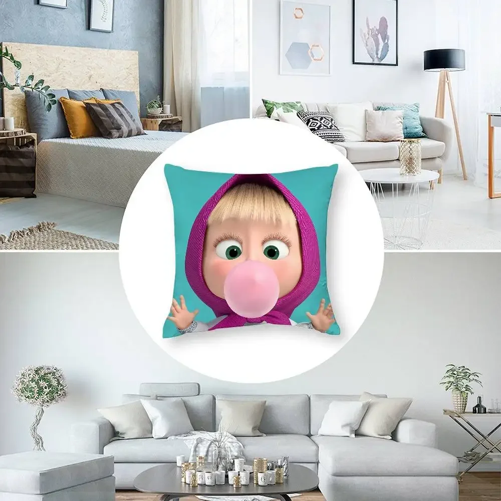 كارتون لطيف M-ماشا والدب كيس وسادة مربع على الوجهين طباعة وسادة القضية ل أريكة المنزل غرفة نوم ديكور هدية