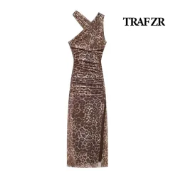 TRAF ZR Dresses Woman Summer 2024 Trend Luxury Women's Elegant Dress  Long New in Sexy Leopard Evening Casual Dresses