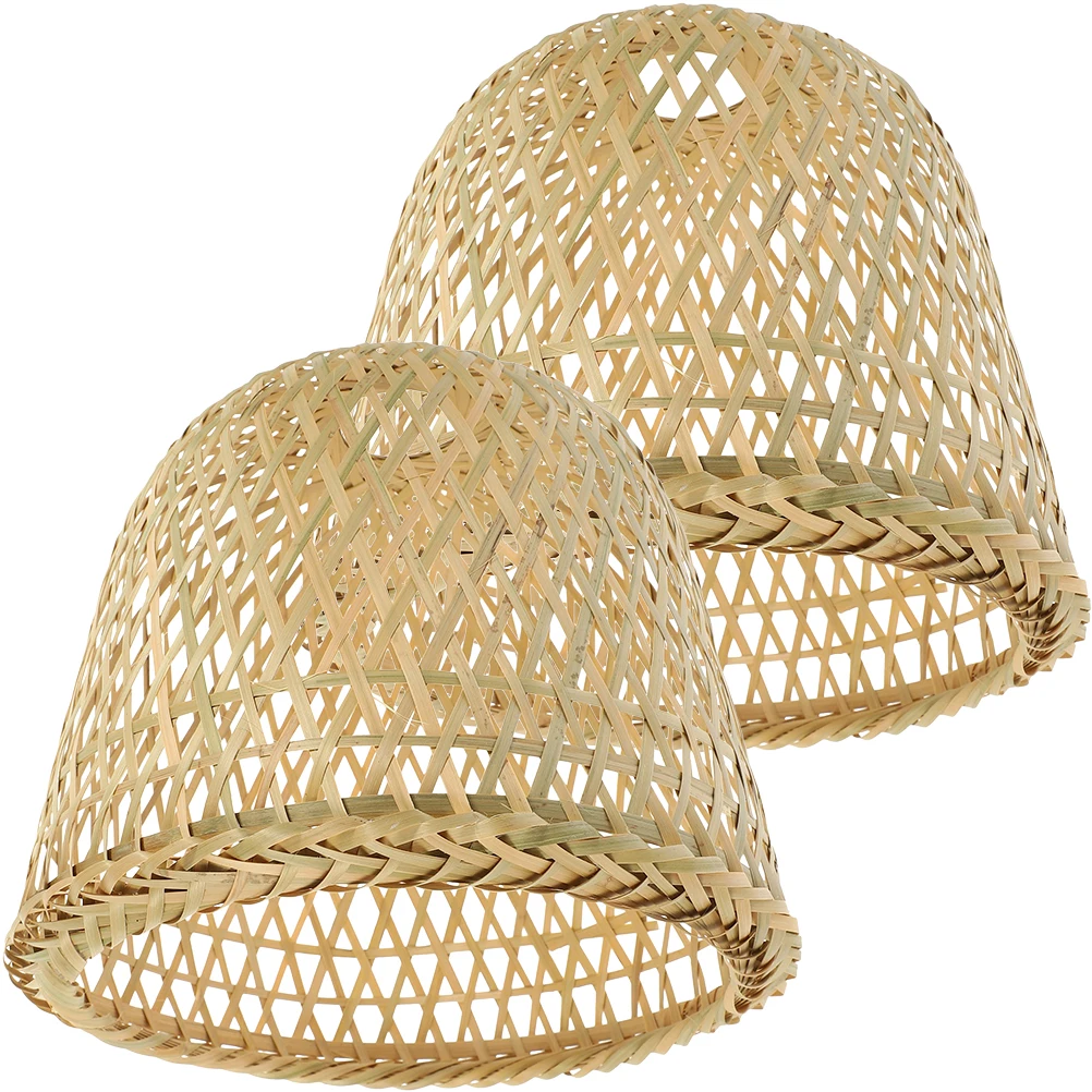 

2pcs Bamboo Table Lamp Shade Rustic Woven Cover for Hanging Ceiling Lights Farmhouse Decor Replacement Lampshades