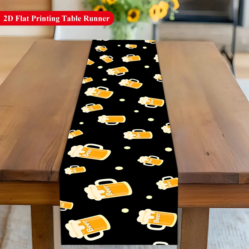 Beer Mug Pattern Table Runner Single Sided Print Fun Table Runner Dining Room Kitchen Party Vibe Accessory Gift For Beer Lovers