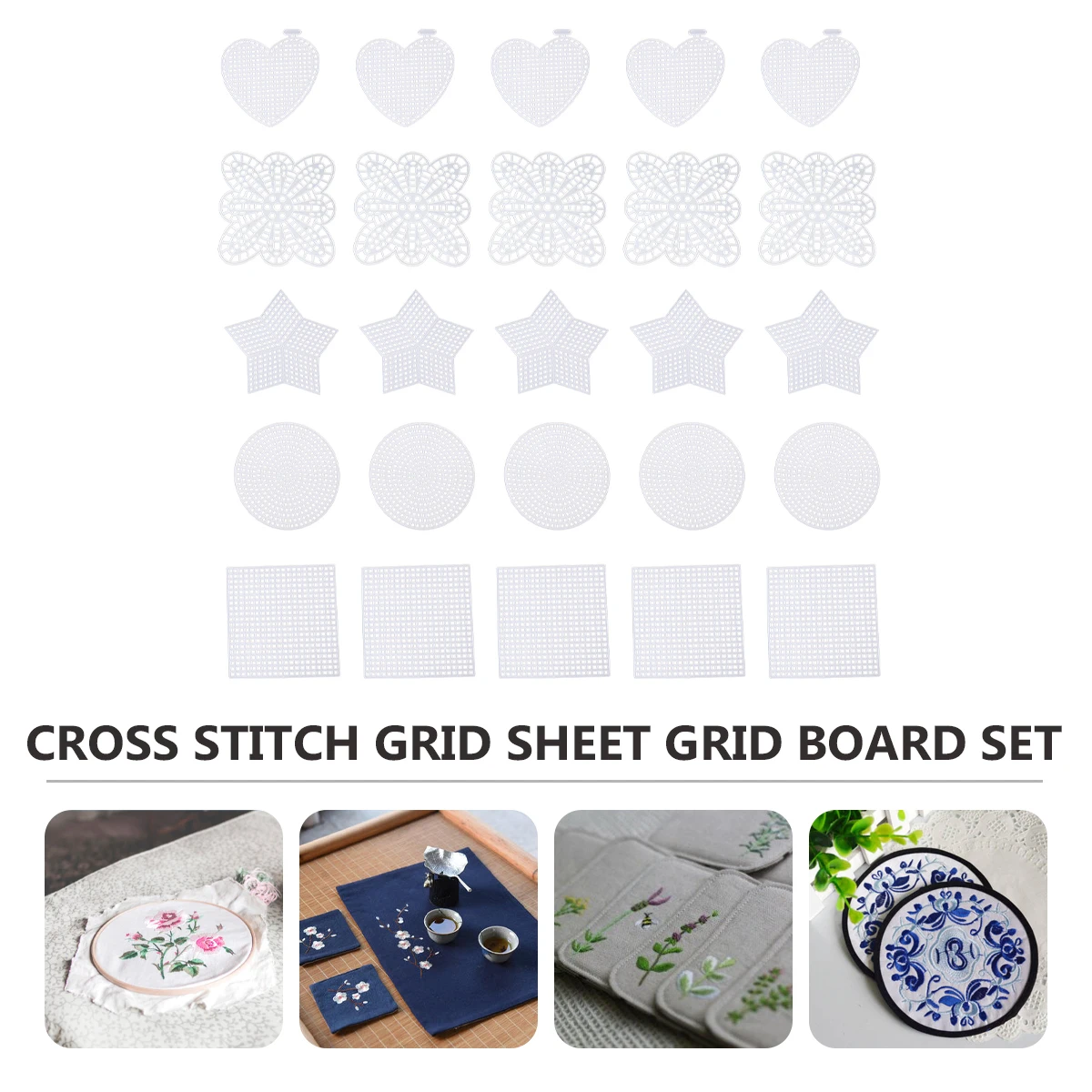

50 pcs Cross Stitch Mesh Plastic Canvas Sheets Heart Square Pentagram Round Shape Pe Material For Diy Coaster Pad Embroidery