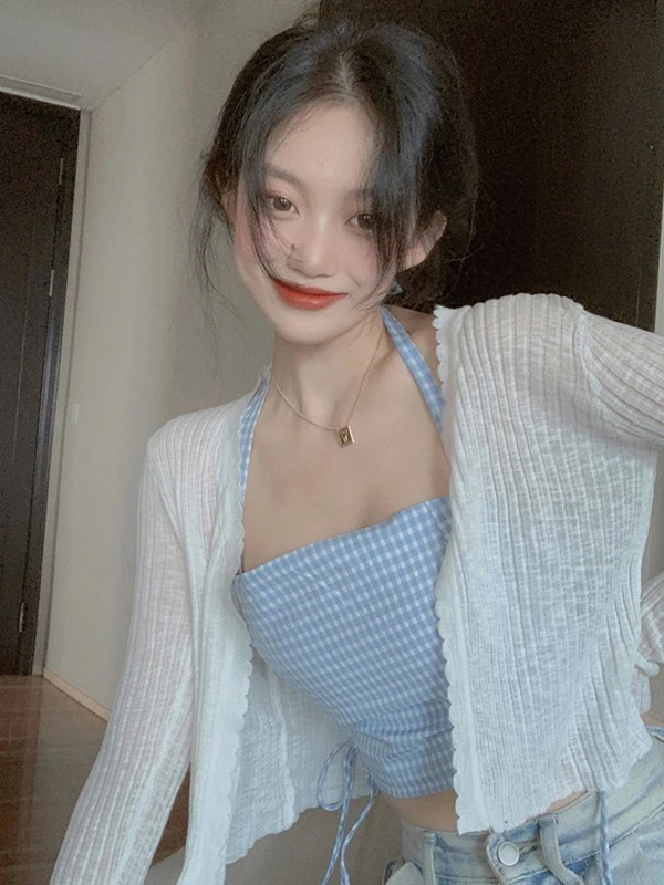 

Белый вязаный кардиган-накидка для защиты от солнца, тонкая верхняя одежда, женская накидка-шаль, для ранней весны, в комплекте с длинной юбкой, мягкий, стандартный крой