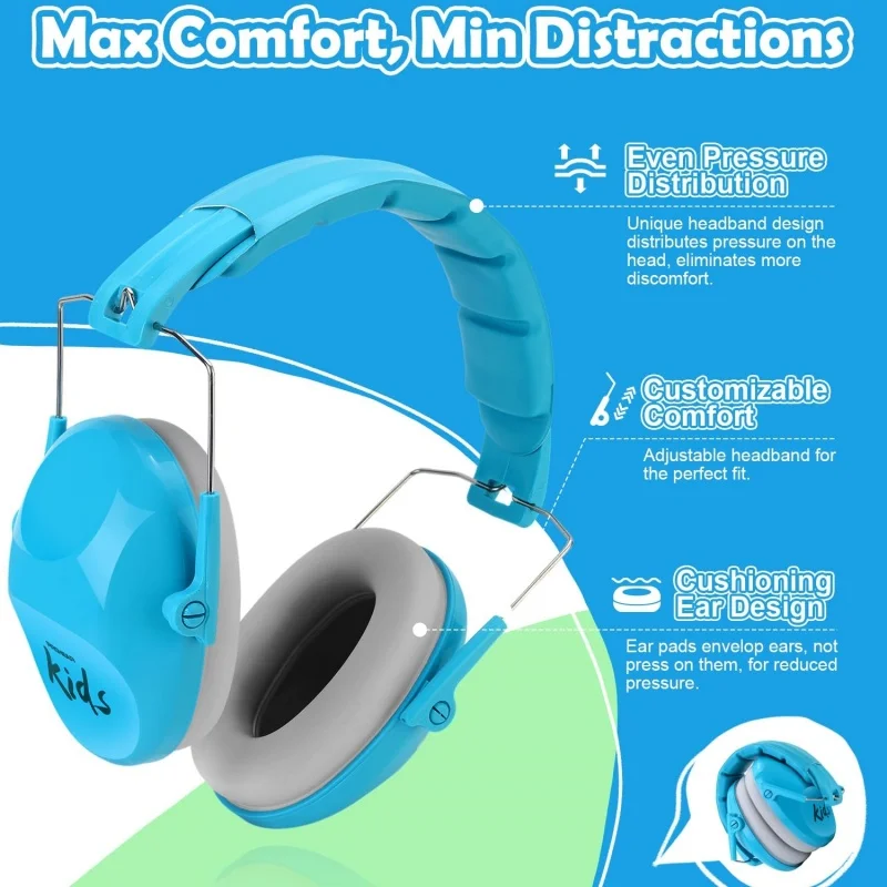 PROHEAR ที่ปิดหูกันหนาวสําหรับเด็ก 2 แพ็คเด็กวัยหัดเดินแบบปรับได้ความปลอดภัยป้องกันการได้ยินเด็กป้องกันหูลดเสียงรบกวนแบบพาสซีฟ