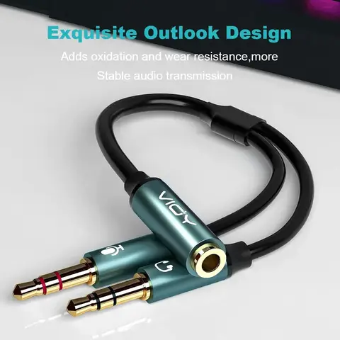 Hörlurssplitter för datoruttag 3,5 mm hona TRRS till 2 hane TRS ljudadapterkablar för spelheadset PC telefon bärbar dator etc. 6 best sales jack-splitter - №1