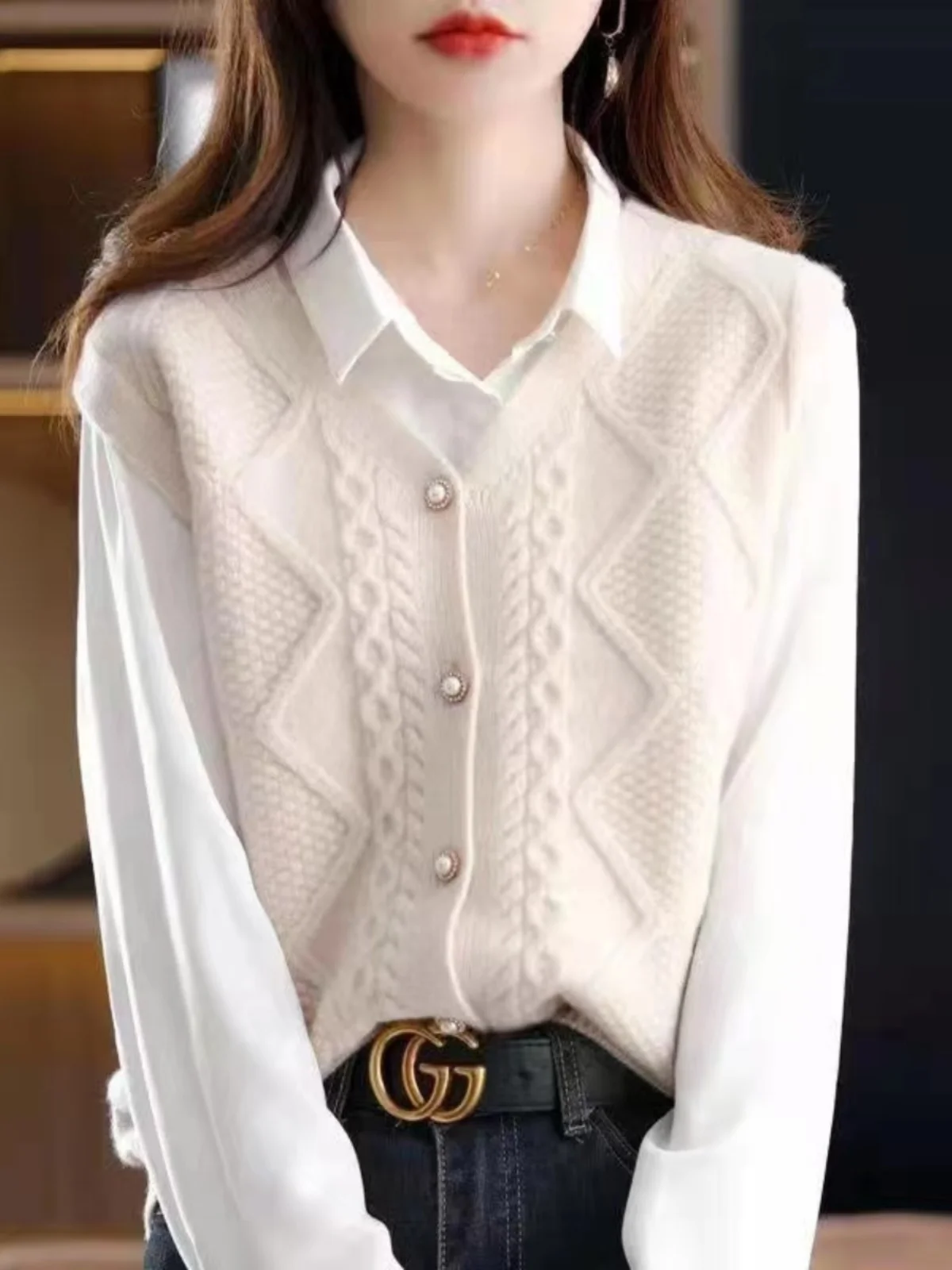 

Женский вязаный кардиган-жилет на осень-зиму, модный, для повседневной носки, с V-образным вырезом, стандартной длины, на одной пуговице, однотонный