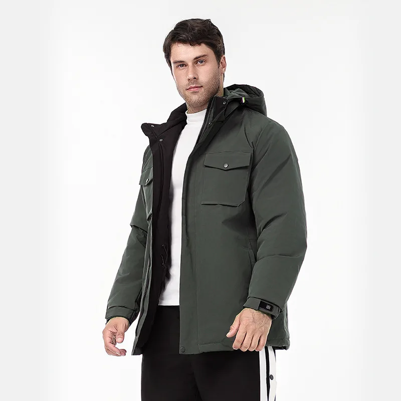 Large Size Men's Urban Light Business Casual Loose Clip Plus Cotton Thick Workwear Jacket Hooded Outer Set