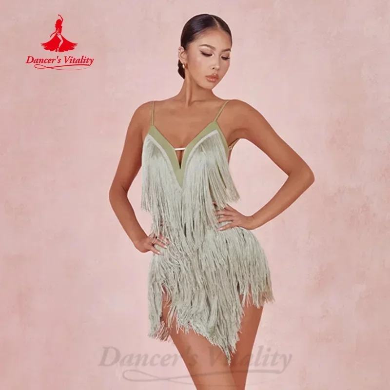 

Latin Dance Dress High-end Tassel Sexy Backless Dresses Adult Tango Samba Rumba Performance Costume Girls' Training Clothes