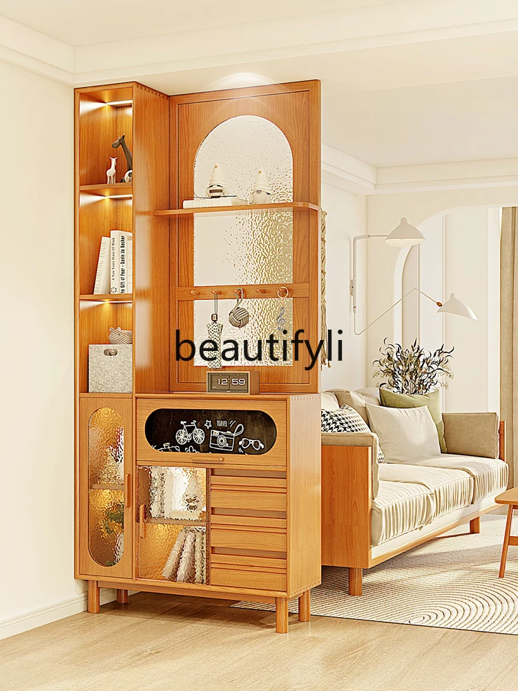 

Entrance cabinet Living room sofa Solid wood partition cabinet Entrance door Water pattern glass Small blackboard screen cabinet