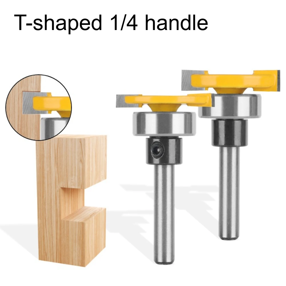 Bearing T-shaped 1/4 handle woodworking milling tool double-edged groove cutter slotting single bearing trimming blade head