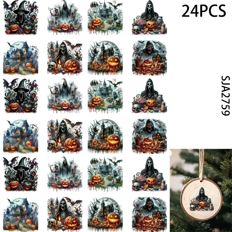 

24pcs Horror Halloween Watercolor UV DTF Cup Stickers, Waterproof Sticker Pack for Decorating Mugs, DIY,3D,Home Decoration