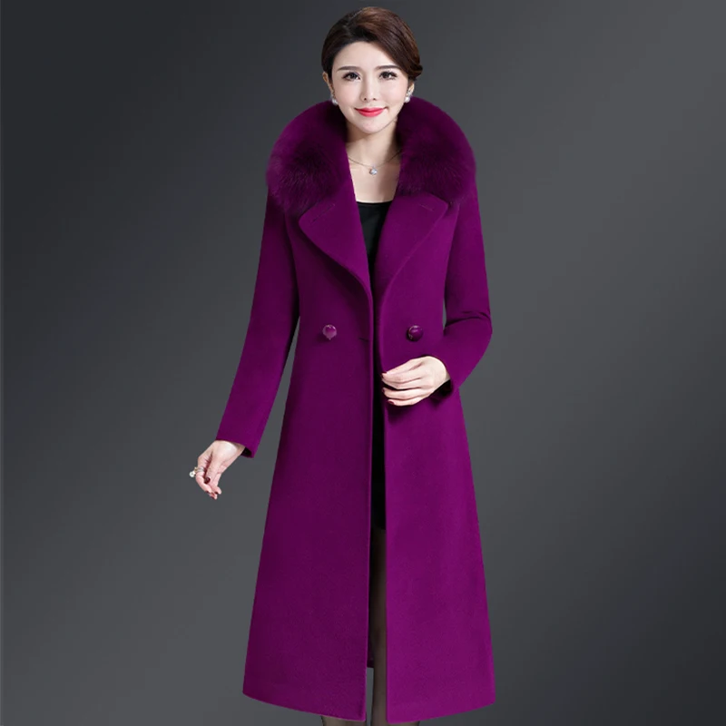 Autumn Winter Women Fashion Covered Coat Warm Pure Color Long Jacket Ladies Outwear Slim Fur Collar High Quality Clothing