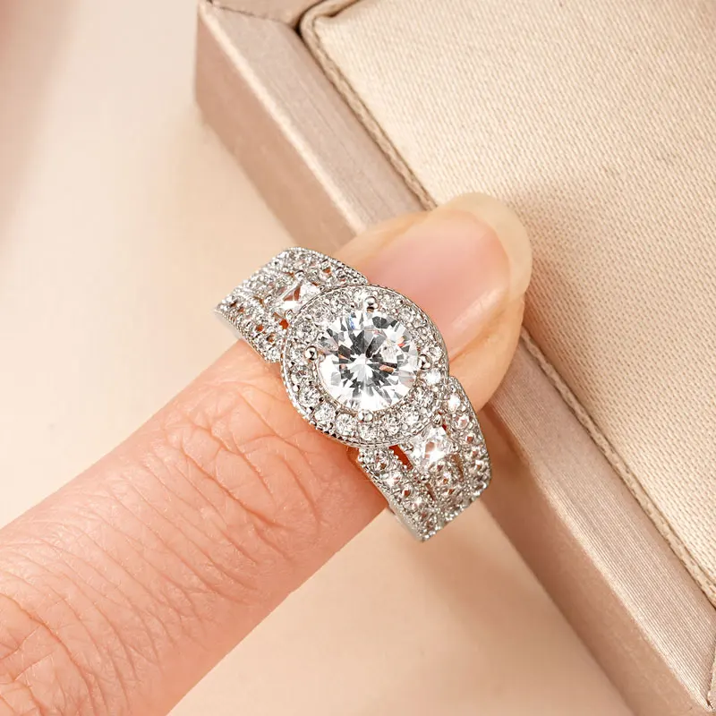 

Anziw 1CT Luxury AAAAA Cubic Zirconia Engagement Wedding Ring Band For Women Promise Finger Rings Fine Jewelry Valentine Gift