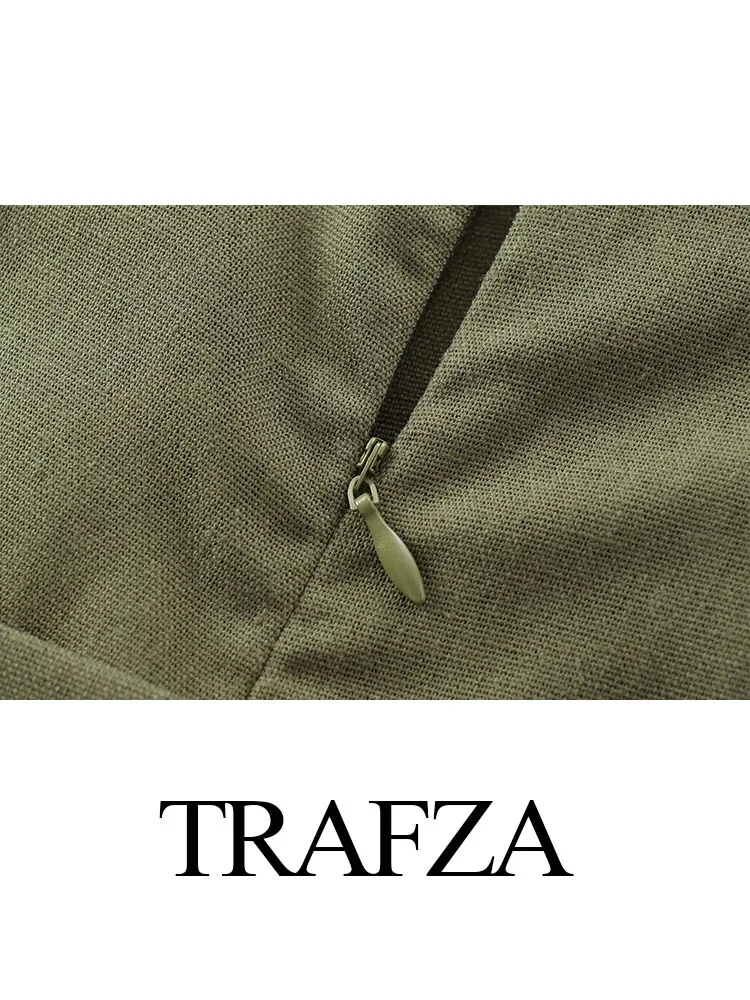 TRAFZA-mono verde militar sin mangas para mujer, pantalón largo ajustado con Espalda descubierta, bolsillos y cinturón, ropa de calle plisada, novedad de 2024