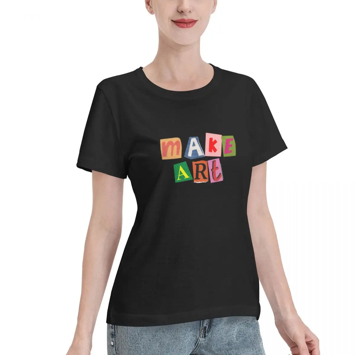 No Shrink Make Art Collage Women's T-shirt Inner Wear Short Sleeve Casual Top