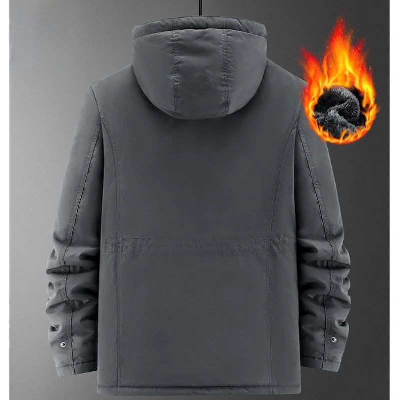 العلامة التجارية الفاخرة الشتاء الرجال سترة الصوف الدافئة سترات متعددة جيوب القطن معطف سميكة يندبروف سستة مقنعين ملابس خارجية جودة عالية #6