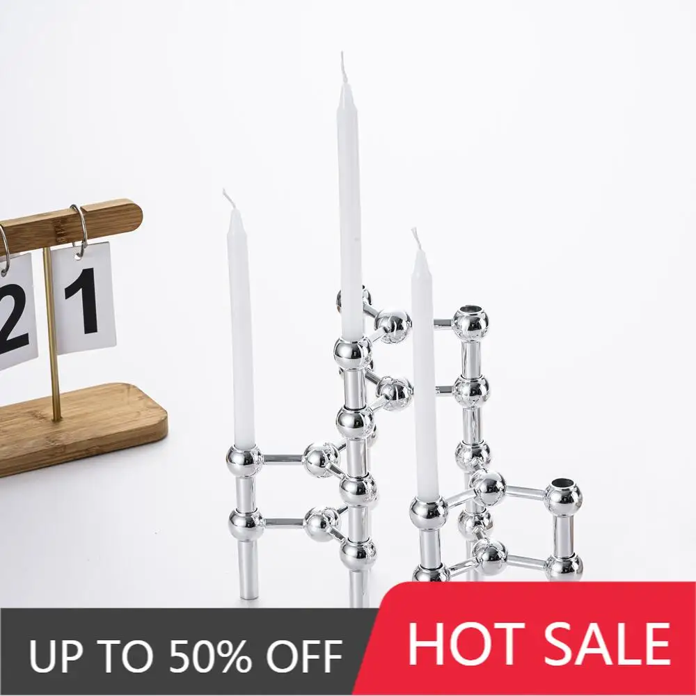 New Style Metal Molecular Structure Candle Holder Nordic Silver Candlestick Centerpiece Living Room Decoration Gift Home Decore