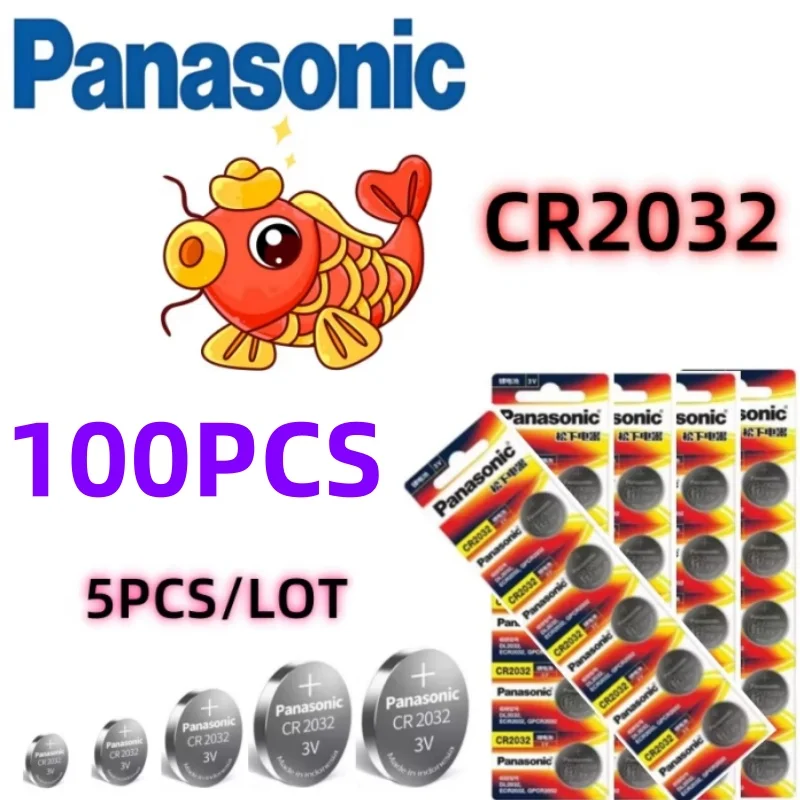 Оригинальная литиевая батарея PANASONIC 100 шт. CR2032 CR 2032 3 В для часов, калькулятора, часов, игрушки с дистанционным управлением, кнопки, монеты, ячейка