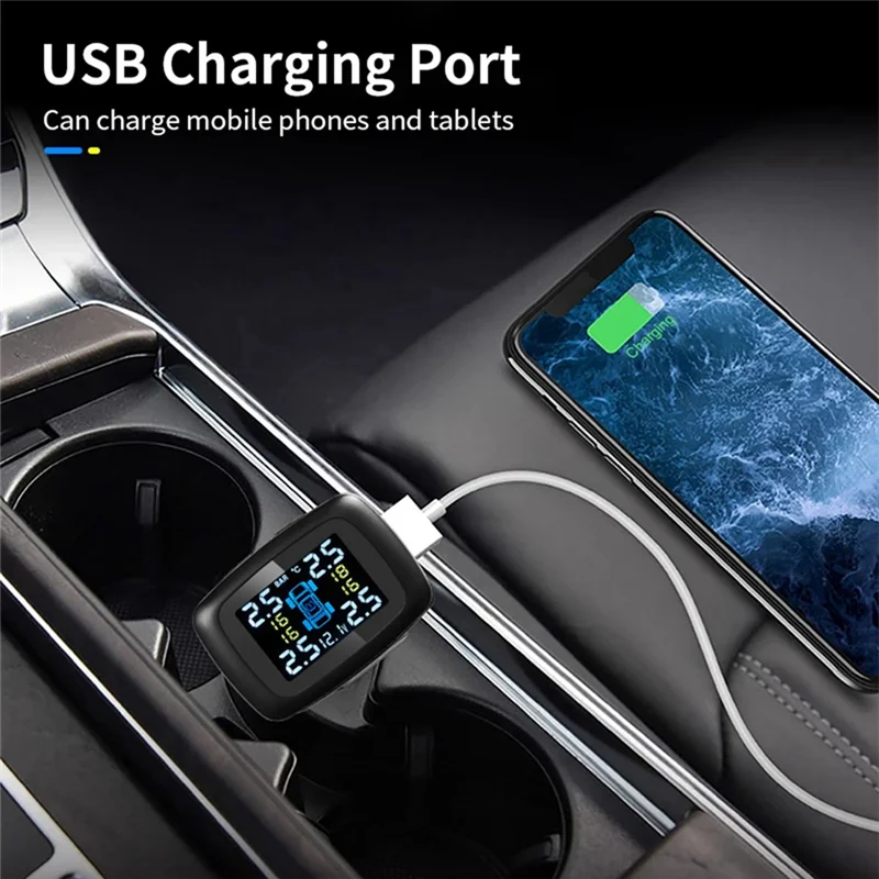 

TPMS Car Charger Tpms Sensor Auto Tire Air Pressure Security Alarm 4 Sensors External-A54R