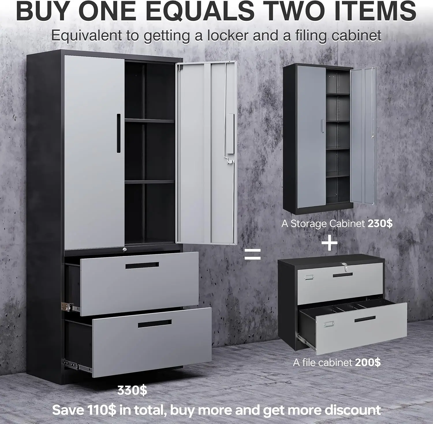 

71" File Cabinets for Home Office, Locking Steel Storage Cabinet with Doors and Shelves for Home(Gray, 2 Drawers)