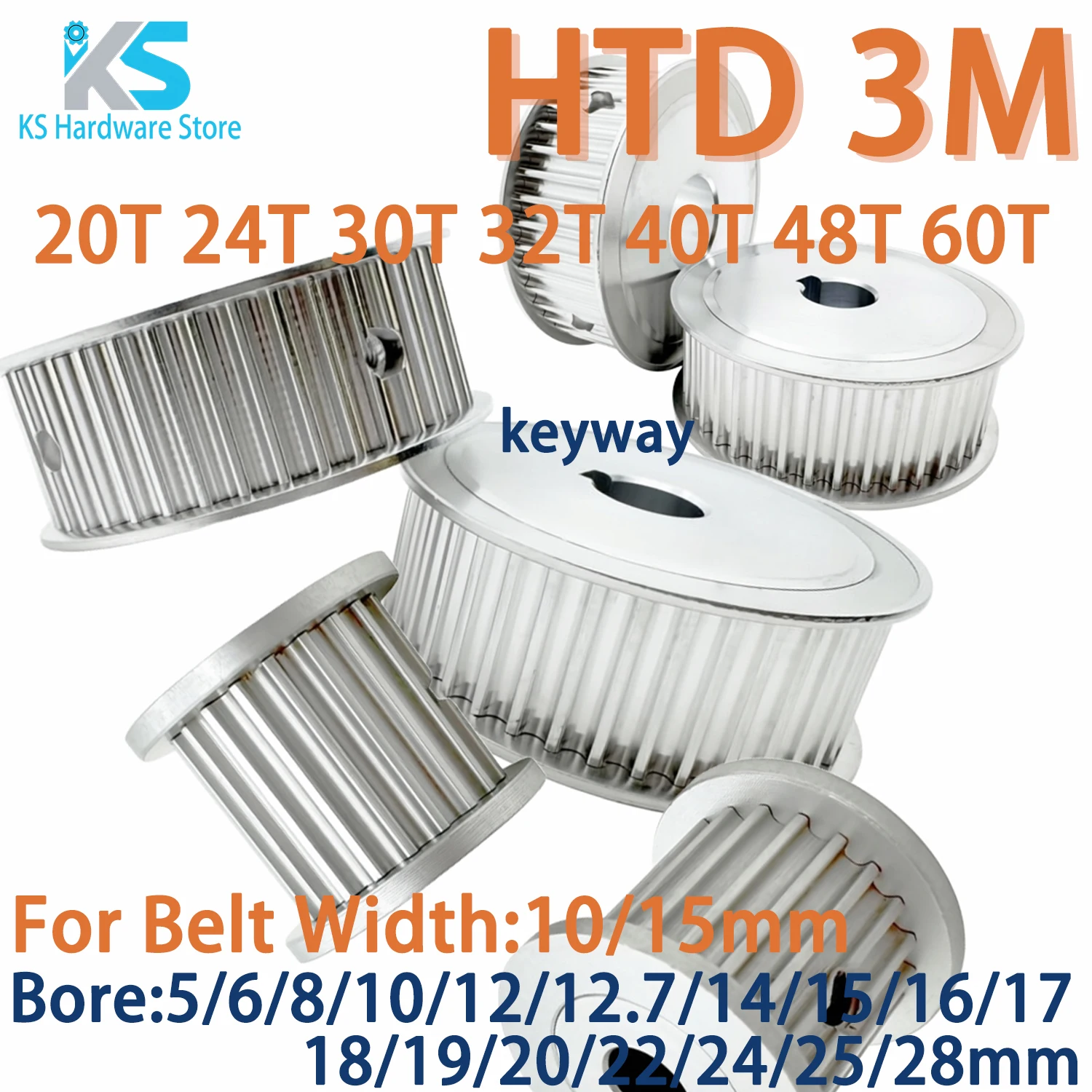 HTD3M Synchronous Wheel 20T 24T 30T 32T 40T 48T 60T 3M Pulley 20Teeth 30Teeth 40Teeth 60Teeth Bore 5-28mm HTD 3M Timing Pulley