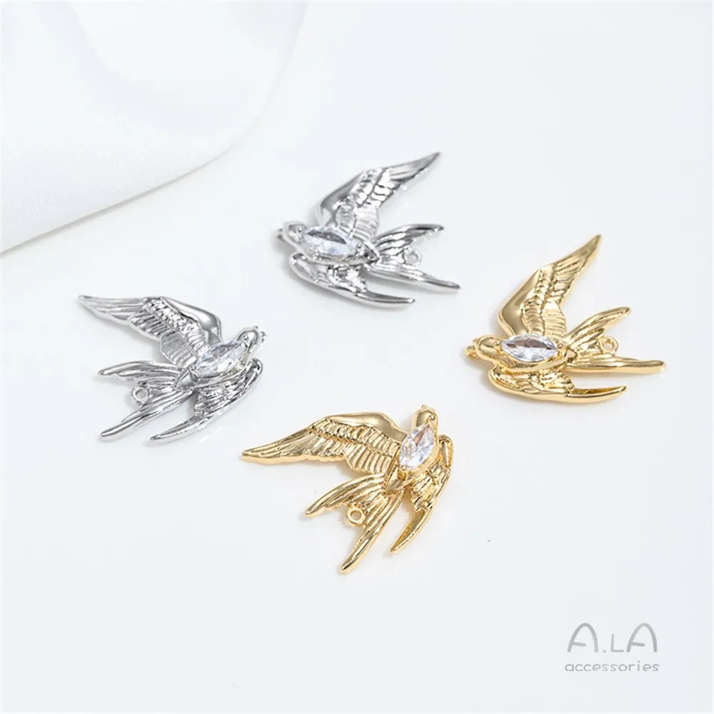 

14K Gold-wrapped Bird Series Small Swallow Peace Dove Pendant Flying Swallow Universal Buckle DIY Jewelry Accessories
