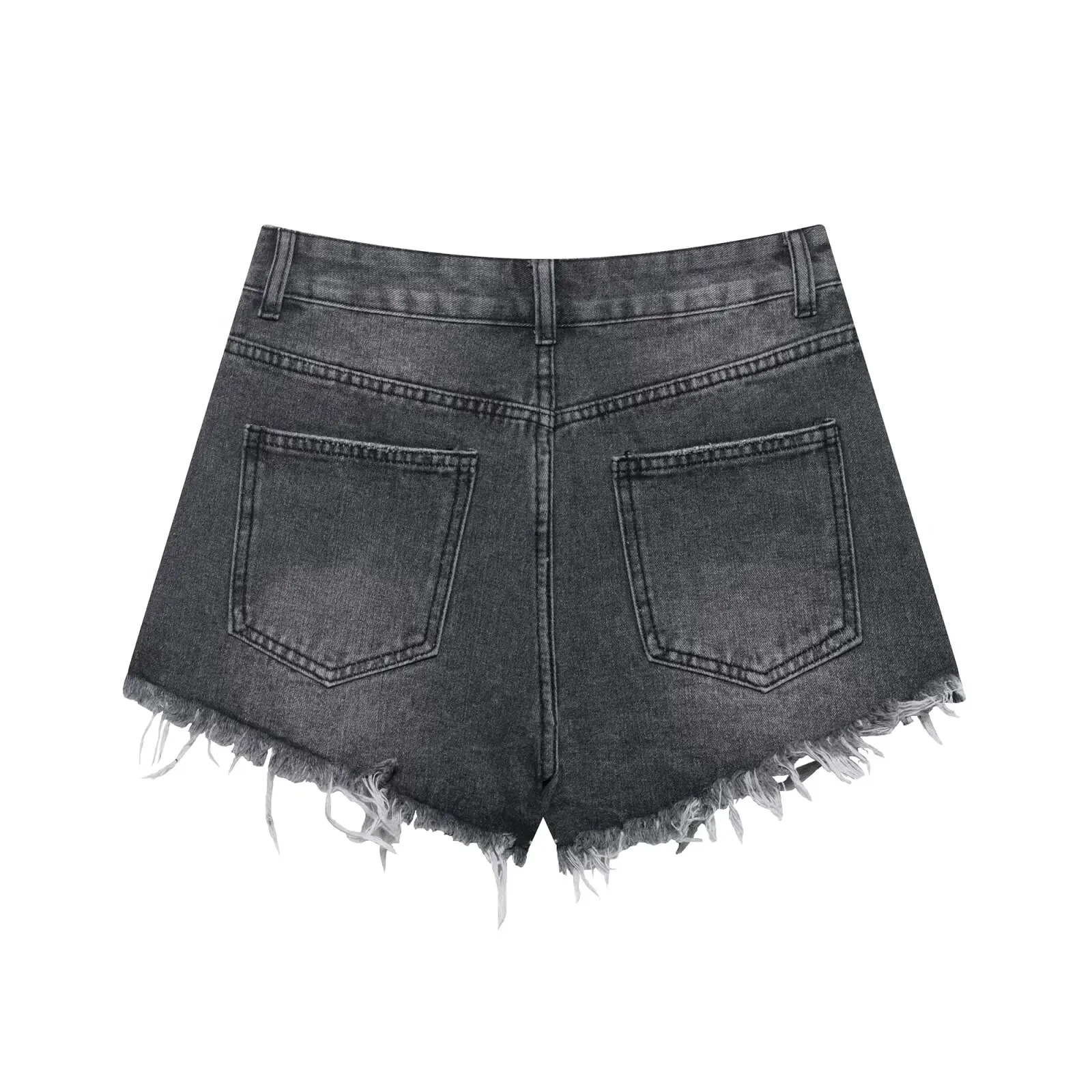 

High Waist Decorative Hole Ripped ort Jeans High Waist Casual Sle Zipper Closure Wide Leg Pants Summer Season Faion